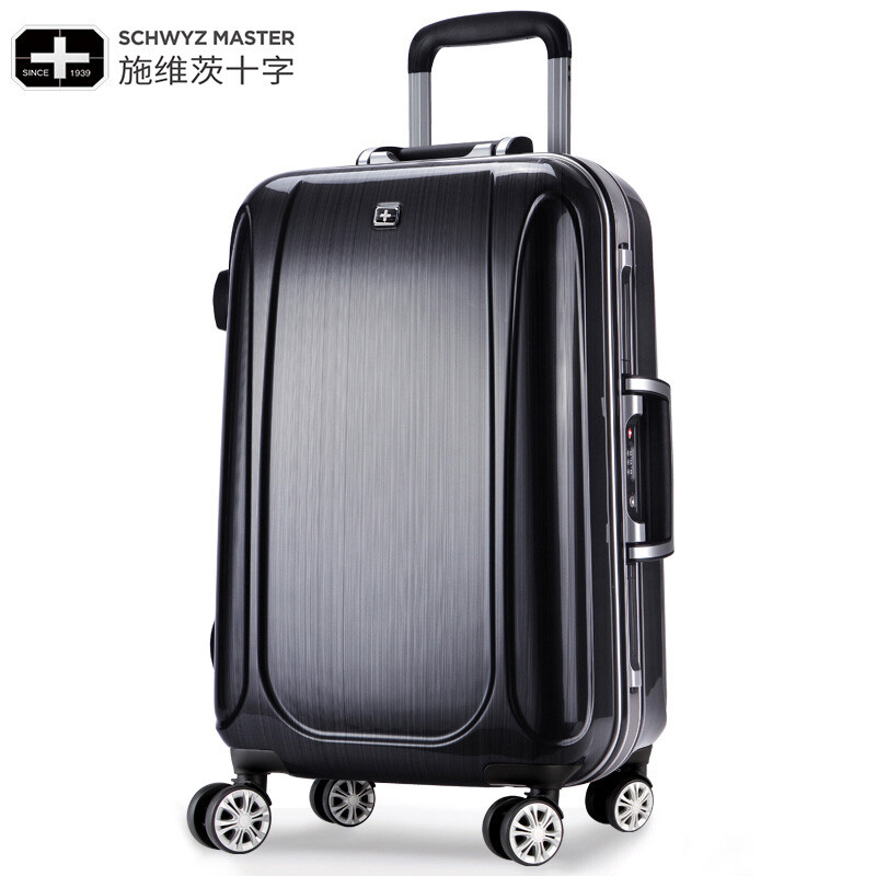 施維茨十字拉桿箱20寸行李箱萬向輪鋁框旅行箱男女韓版登機(jī)托運(yùn)箱 黑色 24寸